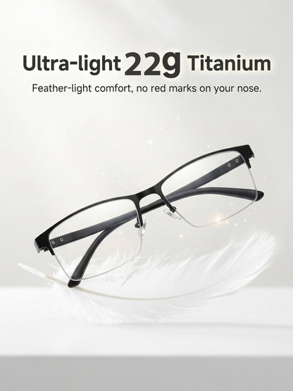 【Adaptive Smart Vision】👓Ultra-light Titanium Alloy Smart Photochromic Half-frame Reading Glasses- Instantly adapts to presbyopia, myopia & astigmatism. No eye exam!