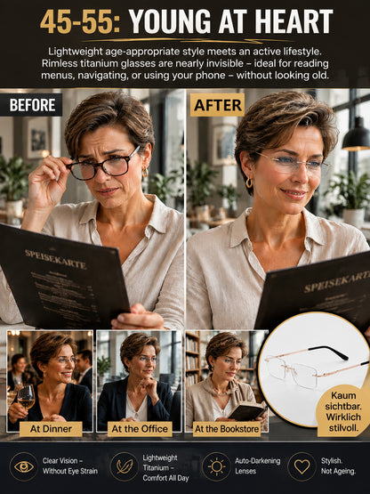 Titanium Frameless Photochromic Blue Light Filter Presbyopic Glasses