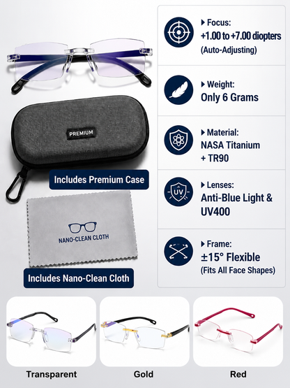 0.01s Auto-Focus Progressive Glasses +1.00~+7.00D Stepless for Reading & Driving