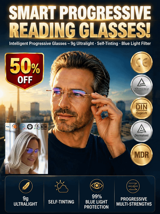 Titanium Frameless Photochromic Blue Light Filter Presbyopic Glasses