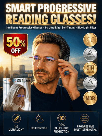 Titanium Frameless Photochromic Blue Light Filter Presbyopic Glasses
