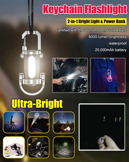 [Ultra-Bright] Keychain Flashlight [2-in-1 Bright Light & Power Bank]