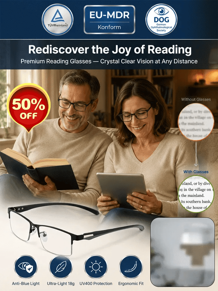 【Adaptive Smart Vision】👓Ultra-light Titanium Alloy Smart Photochromic Half-frame Reading Glasses- Instantly adapts to presbyopia, myopia & astigmatism. No eye exam!