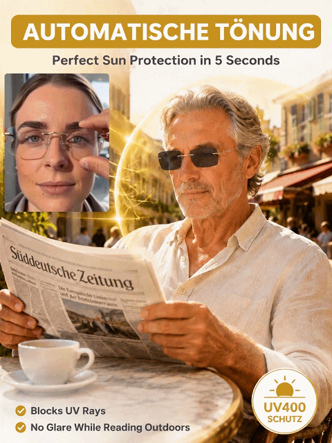 Titanium Frameless Photochromic Blue Light Filter Presbyopic Glasses
