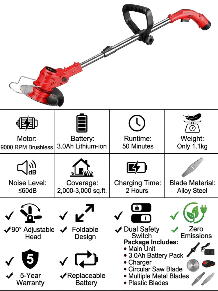 【Ultra-long Endurance】Electric Folding Lawn Mower丨Clear 10 Acres in One Morning