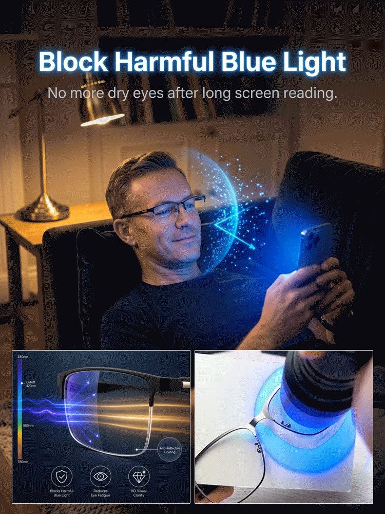 【Adaptive Smart Vision】👓Ultra-light Titanium Alloy Smart Photochromic Half-frame Reading Glasses- Instantly adapts to presbyopia, myopia & astigmatism. No eye exam!